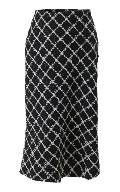 Carolina Herrera A-line Windowpane Tweed Midi Skirt In Black