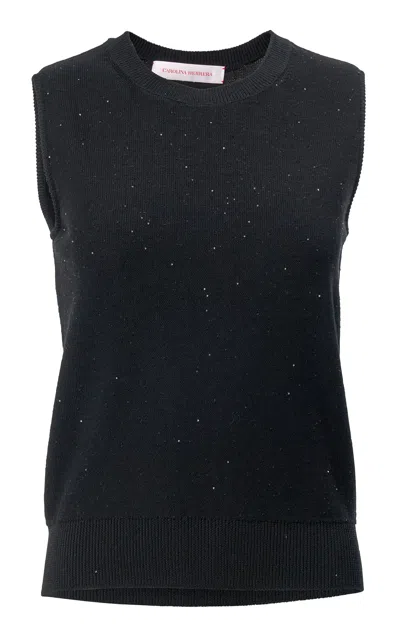 Carolina Herrera All Over Sequin Wool Tank Top In Black