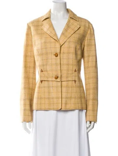Pre-owned Carolina Herrera Alpaca Plaid Print Blazer In Yellow