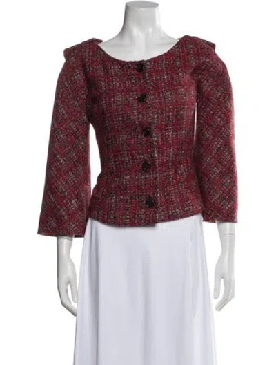 Pre-owned Carolina Herrera Alpaca Tweed Pattern Evening Jacket In Red