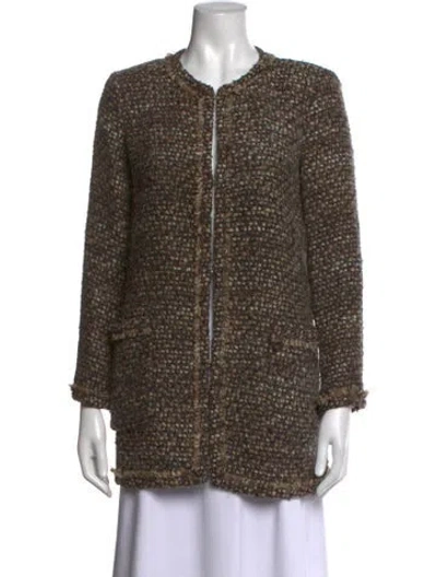 Pre-owned Carolina Herrera Alpaca Tweed Pattern Sweater In Brown