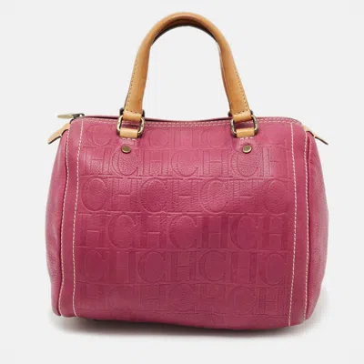 Pre-owned Carolina Herrera Andy Pink Embossed Leather Satchel