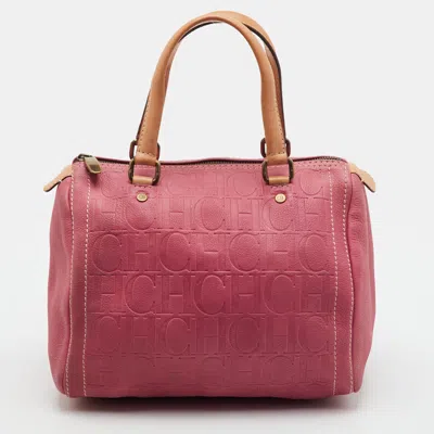 Pre-owned Carolina Herrera Andy Small Pink/brown Leather Boston Bag