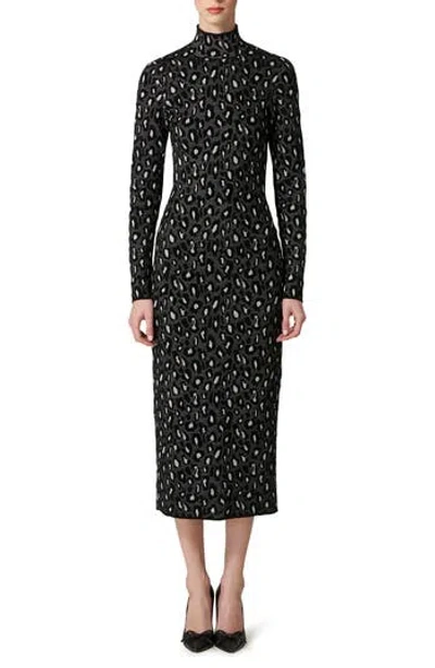 Carolina Herrera Animal Jacquard Long Sleeve Sweater Dress In Grey Multi