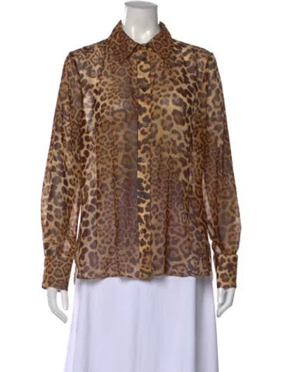 Pre-owned Carolina Herrera Animal Print Long Sleeve Blouse W/ Tags In Brown