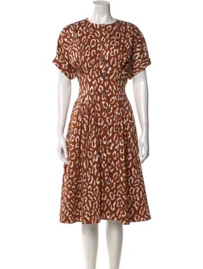 Pre-owned Carolina Herrera Animal Print Midi Length Dress In Brown