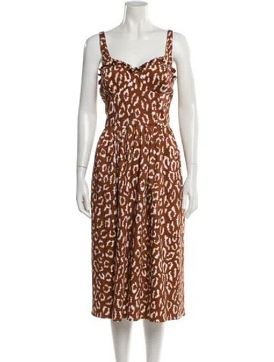 Pre-owned Carolina Herrera Animal Print Midi Length Dress In Brown