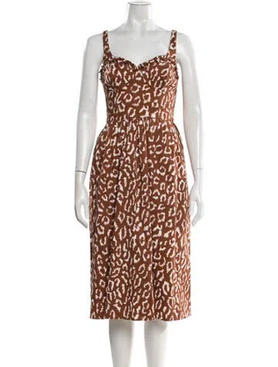 Pre-owned Carolina Herrera Animal Print Midi Length Dress In Brown