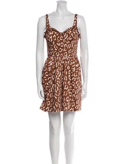 Pre-owned Carolina Herrera Animal Print Mini Dress In Brown