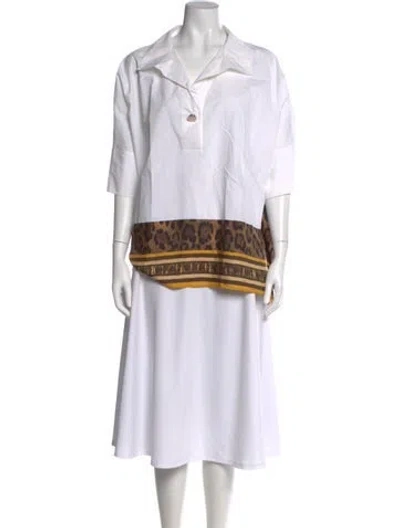 Pre-owned Carolina Herrera Animal Print Short Sleeve Button-up Top In White