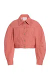 Carolina Herrera Arc-sleeve Denim Jacket In Pink