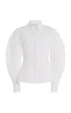 Carolina Herrera Arc-sleeve Stretch-cotton Shirt In White