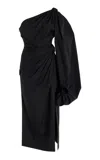 Carolina Herrera Asymmetric Cotton Poplin Midi Dress In Black