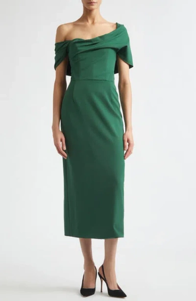 Carolina Herrera Asymmetric Draped Stretch Wool Column Dress In Green