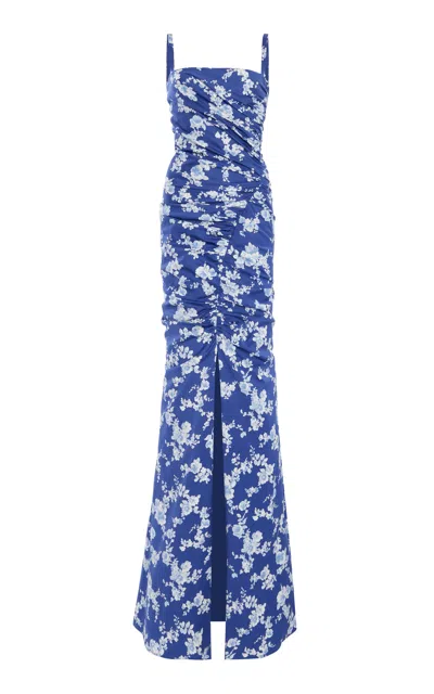 CAROLINA HERRERA ASYMMETRIC RUCHED STRETCH-COTTON GOWN
