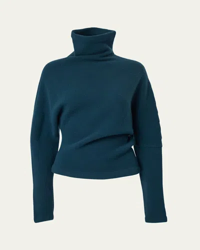 Carolina Herrera Asymmetric Turtleneck Wool-cashmere Sweater In Green