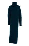 Carolina Herrera Asymmetric Turtleneck Wool Midi Dress In Dark Green