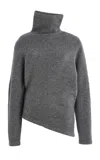 Carolina Herrera Asymmetric Turtleneck Wool Sweater In Grey
