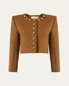 Carolina Herrera Ball-button Collarless Crop Jacket In Brown
