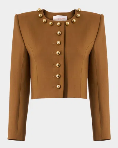 CAROLINA HERRERA BALL-BUTTON COLLARLESS CROP JACKET