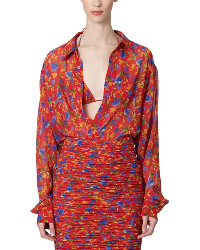 Carolina Herrera Balloon Sleeve Button Down Top In Multi