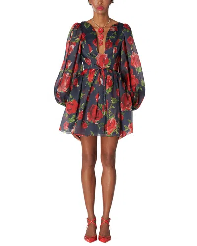 Carolina Herrera Deep V-neck Balloon Sleeve Mini Dress In Midnight Multi