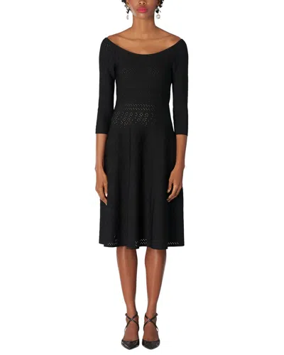 Carolina Herrera Bateau Neck Knit Flare Midi Dress In Black