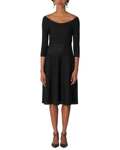 Pre-owned Carolina Herrera Bateau Neck Knit Flare Midi Dress Women's In Black
