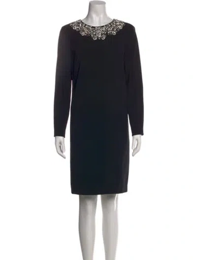 Pre-owned Carolina Herrera Bateau Neckline Knee-length Dress In Black