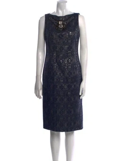 Pre-owned Carolina Herrera Bateau Neckline Knee-length Dress In Blue