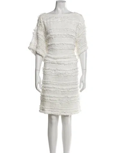 Pre-owned Carolina Herrera Bateau Neckline Knee-length Dress In White