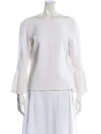 Pre-owned Carolina Herrera Bateau Neckline Long Sleeve Blouse In White