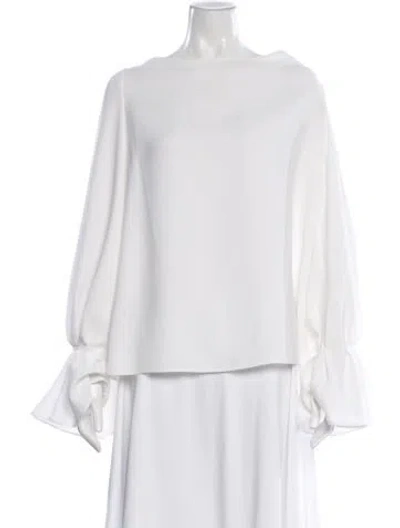 Pre-owned Carolina Herrera Bateau Neckline Long Sleeve Blouse In White