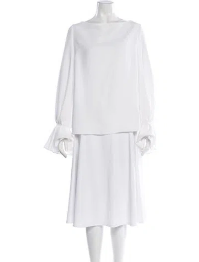 Pre-owned Carolina Herrera Bateau Neckline Long Sleeve Blouse In White