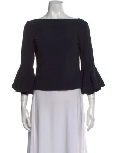 Pre-owned Carolina Herrera Bateau Neckline Long Sleeve Top In Black