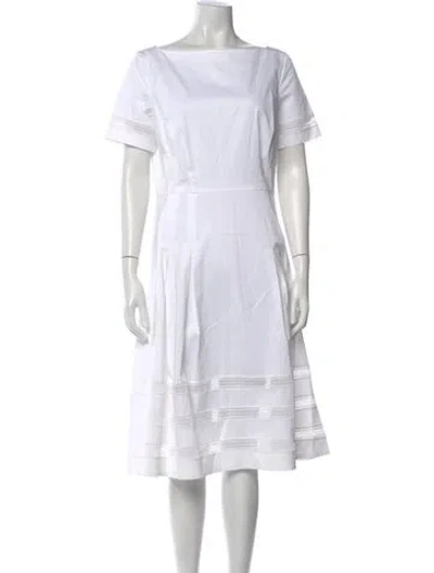 Pre-owned Carolina Herrera Bateau Neckline Midi Length Dress In White