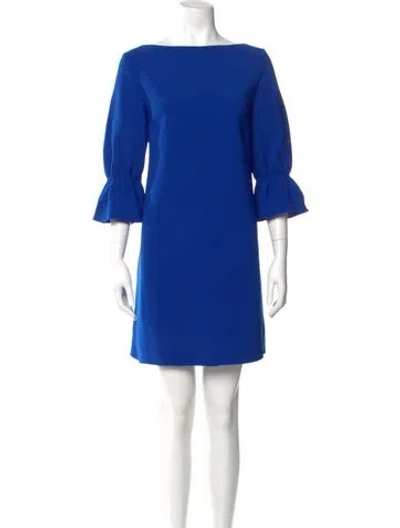 Pre-owned Carolina Herrera Bateau Neckline Mini Dress In Blue