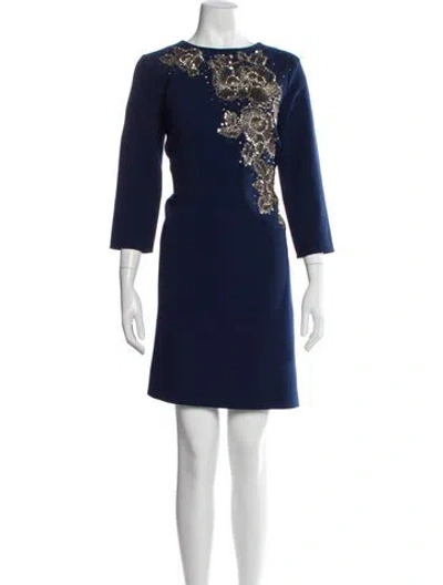 Pre-owned Carolina Herrera Bateau Neckline Mini Dress In Blue
