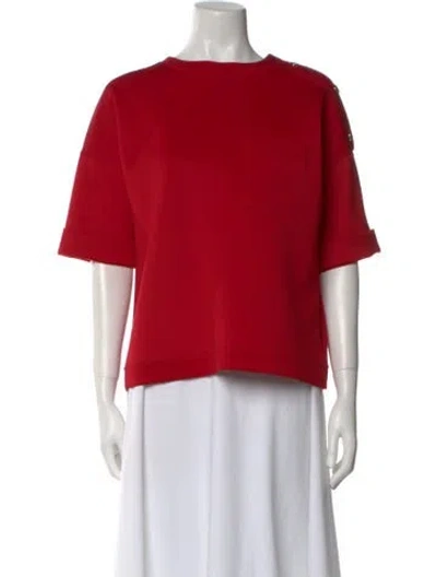 Pre-owned Carolina Herrera Bateau Neckline Short Sleeve Blouse In Red