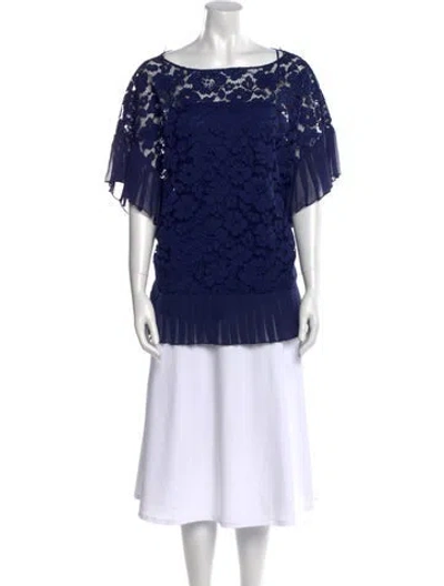 Pre-owned Carolina Herrera Bateau Neckline Short Sleeve Tunic In Blue