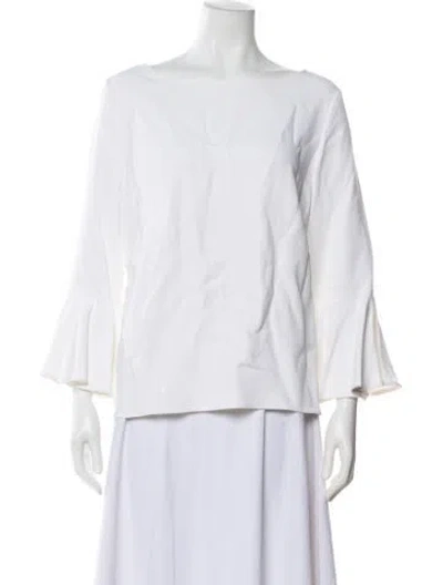 Pre-owned Carolina Herrera Bateau Neckline Three-quarter Sleeve Blouse In Neutral