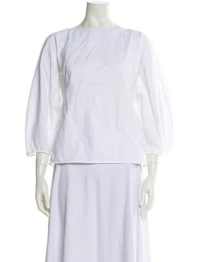 Pre-owned Carolina Herrera Bateau Neckline Three-quarter Sleeve Blouse In White