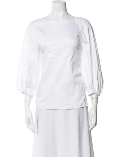 Pre-owned Carolina Herrera Bateau Neckline Three-quarter Sleeve Blouse In White
