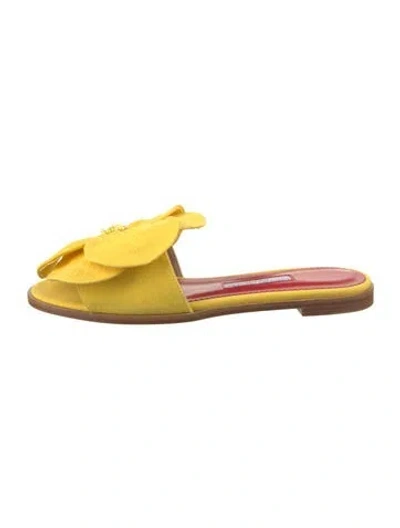 Pre-owned Carolina Herrera Beaded Accents Slides W/ Tags In Yellow