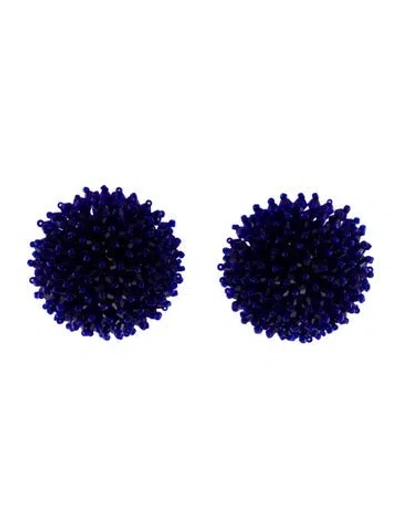 Pre-owned Carolina Herrera Beaded Ball Dome Earrings In Blue