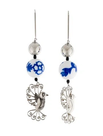 Pre-owned Carolina Herrera Beaded Bird Drop Earrings In Multi