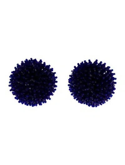 Pre-owned Carolina Herrera Beaded Dome Earclip Earrings In Blue