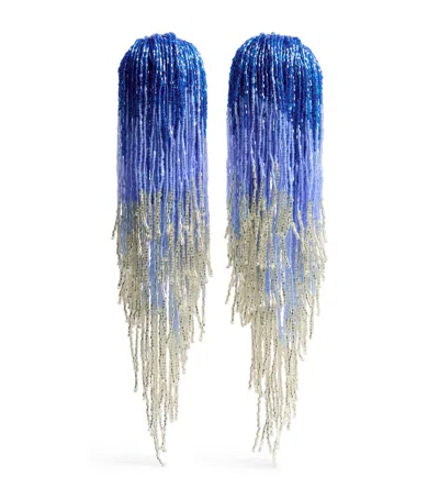 Carolina Herrera Beaded Tassel Earrings In Blue