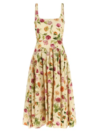 Carolina Herrera Floral Cotton Midi Dress In Neutral