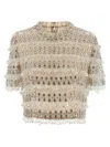 Carolina Herrera Crystal-embellished Short-sleeved Top In Neutral